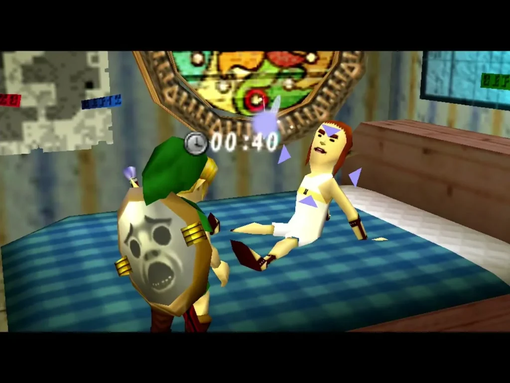 Link beside the Postman in bed as the stopwatch runs Link beside the Postman in bed as the stopwatch runs