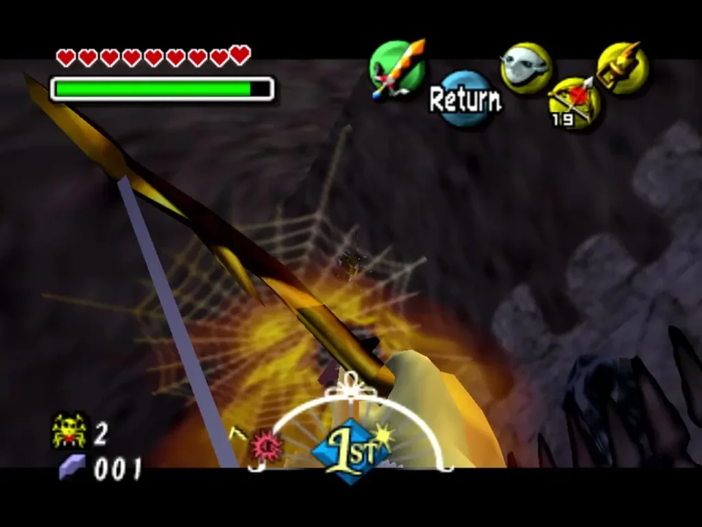 Fire Arrow bursting into flame against a cobweb on the webbed gate, with a spider hanging behind it Fire Arrow bursting into flame against a cobweb on the webbed gate, with a spider hanging behind it