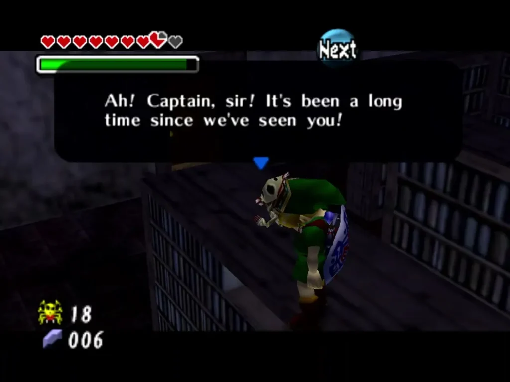 Link in the Captain Hat, the box reading Ah! Captain, sir! It's been a long time since we've seen you! Link in the Captain Hat, the box reading Ah! Captain, sir! It's been a long time since we've seen you!