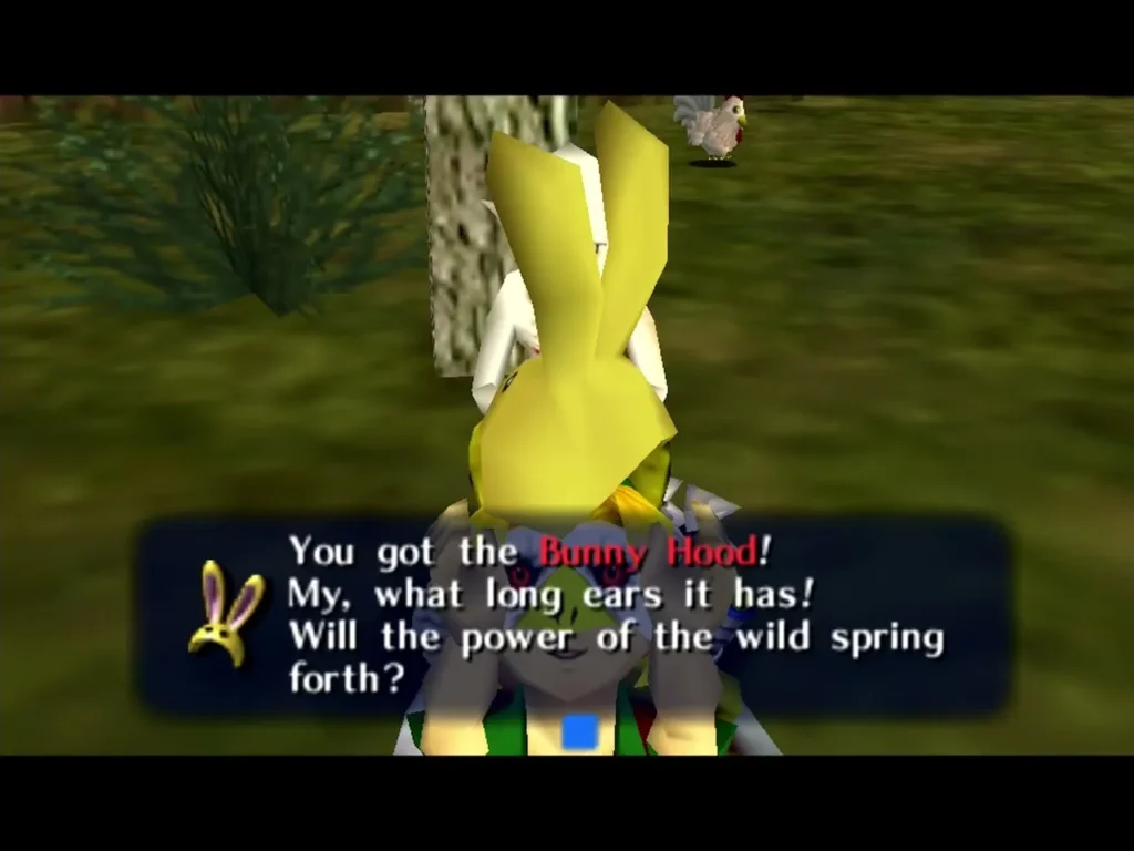 Link wearing the yellow Bunny Hood with its long ears and the message about the power of the wild spring Link wearing the yellow Bunny Hood with its long ears and the message about the power of the wild spring