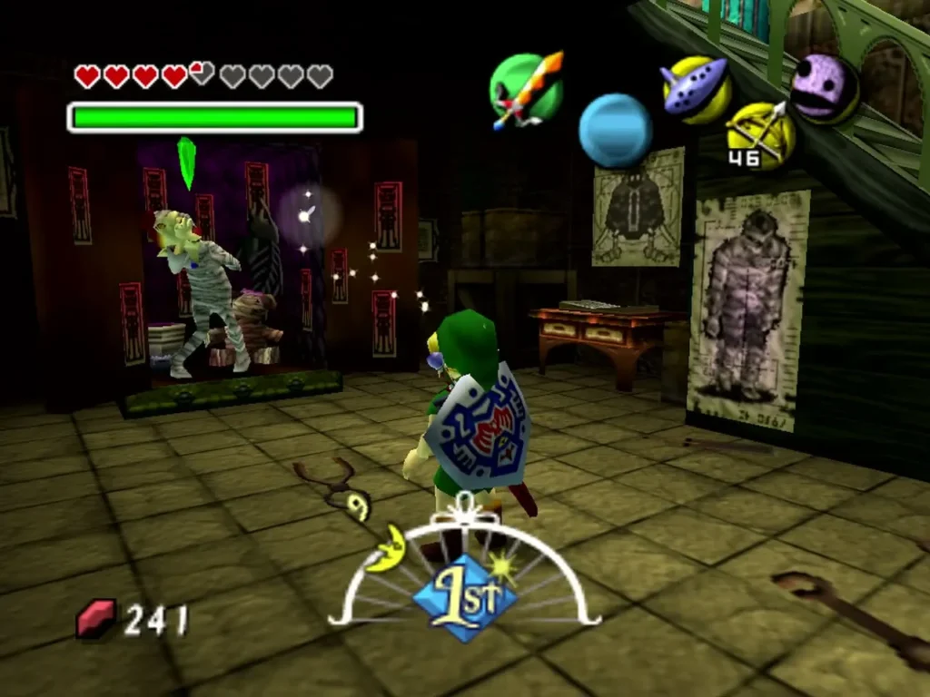 Link inside the Music Box House with a bandaged Gibdo standing in an alcove beside him Link inside the Music Box House with a bandaged Gibdo standing in an alcove beside him