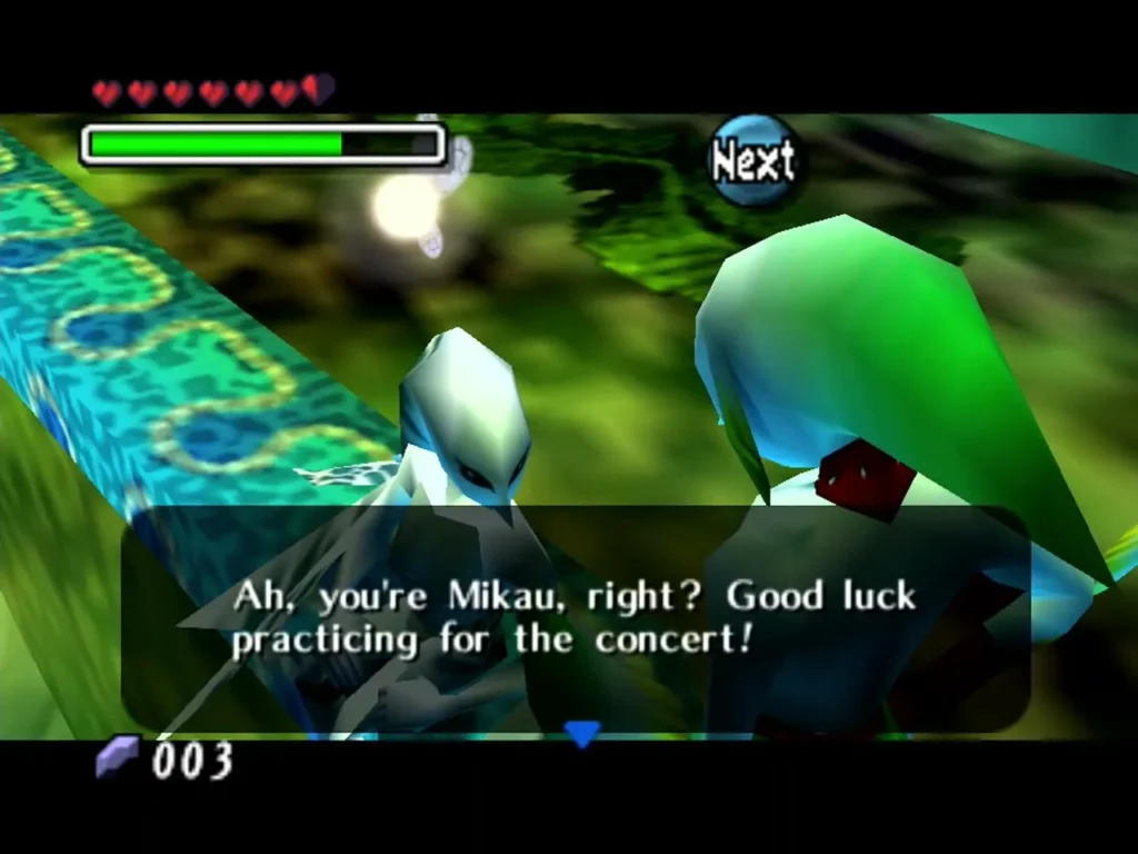 A Zora in Zora Hall wishes Link, taken for Mikau, good luck practicing for the concert A Zora in Zora Hall wishes Link, taken for Mikau, good luck practicing for the concert