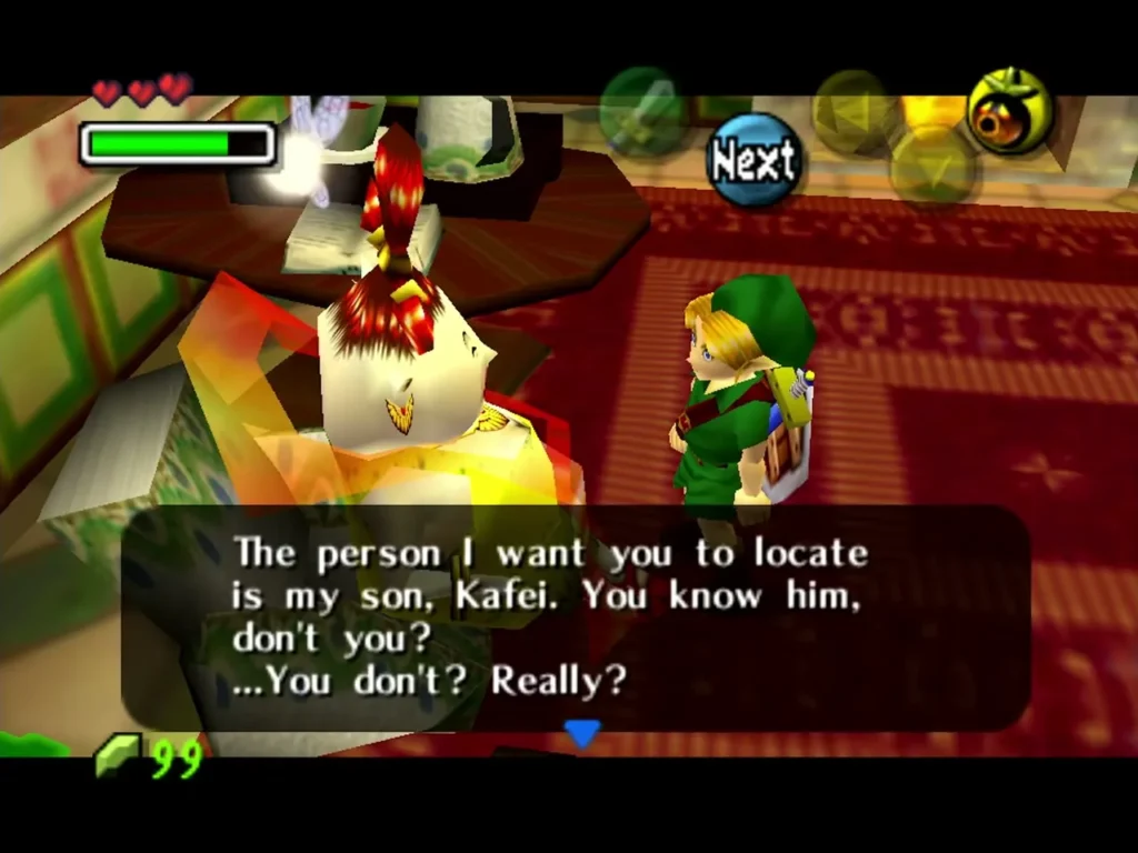 Madame Aroma in the Mayor's Residence asks Link to locate her son Kafei Madame Aroma in the Mayor's Residence asks Link to locate her son Kafei