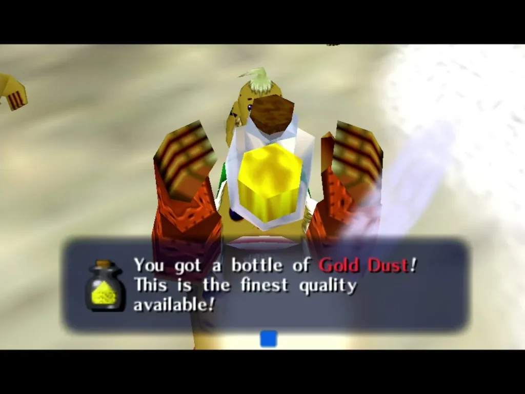 Link holding up a Bottle of Gold Dust, the You got a bottle of Gold Dust box Link holding up a Bottle of Gold Dust, the You got a bottle of Gold Dust box