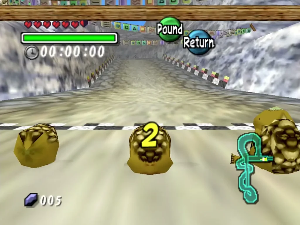 Goron racers lined up at the racetrack start line during the countdown Goron racers lined up at the racetrack start line during the countdown