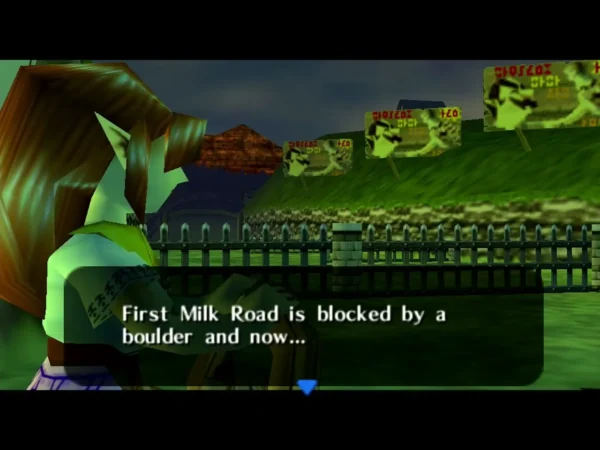 Message box on the night ranch road reads First Milk Road is blocked by a boulder and now... Message box on the night ranch road reads First Milk Road is blocked by a boulder and now...