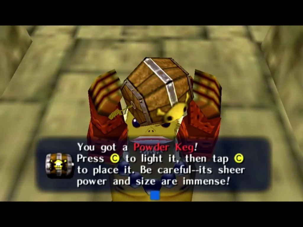 Link holding up a Powder Keg with the You got a Powder Keg box Link holding up a Powder Keg with the You got a Powder Keg box