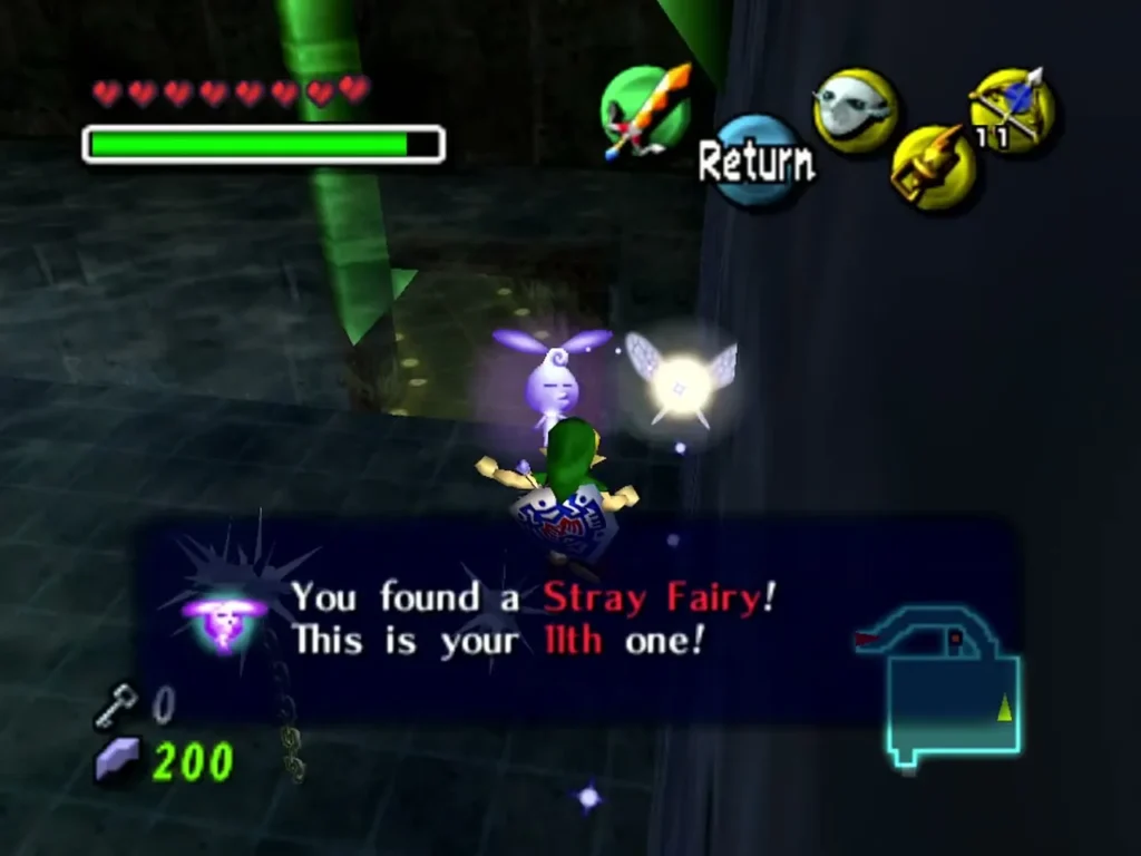 Link holds a freed fairy beside a green pipe as the box says it is his eleventh Stray Fairy Link holds a freed fairy beside a green pipe as the box says it is his eleventh Stray Fairy