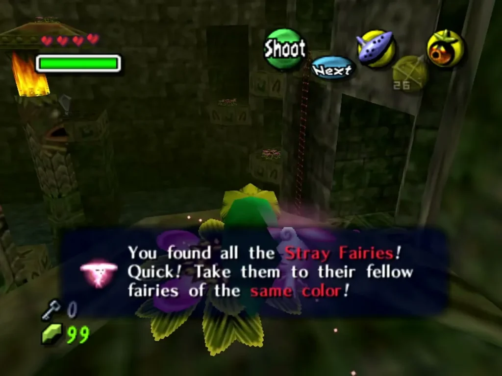 Link on a flower after the last fairy, with the box saying all the Stray Fairies are found Link on a flower after the last fairy, with the box saying all the Stray Fairies are found