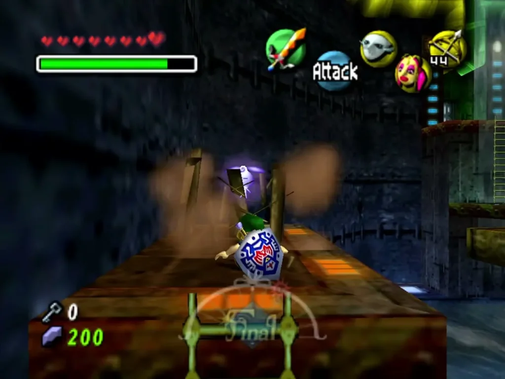 Link smashes the barrel at the top of the ladder in a burst of dust and a purple fairy appears Link smashes the barrel at the top of the ladder in a burst of dust and a purple fairy appears
