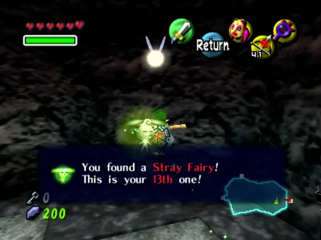 Link with Tatl overhead as the box confirms a Stray Fairy was found Link with Tatl overhead as the box confirms a Stray Fairy was found