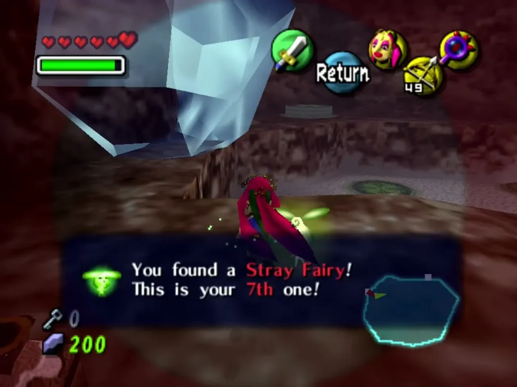 Link wearing the Great Fairy's Mask with the box confirming a Stray Fairy was found Link wearing the Great Fairy's Mask with the box confirming a Stray Fairy was found