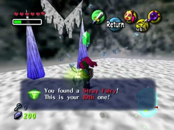 Link in a snowy Snowhead Temple room with the box reporting how many Stray Fairies he has found so far Link in a snowy Snowhead Temple room with the box reporting how many Stray Fairies he has found so far