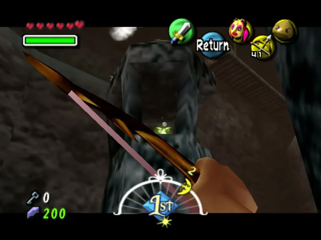 A Stray Fairy freed from the bubble drifts out of the pillar alcove as Link aims his bow in Snowhead Temple A Stray Fairy freed from the bubble drifts out of the pillar alcove as Link aims his bow in Snowhead Temple