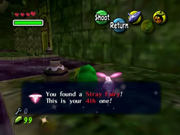 Link beside the jars in the poison-water chamber with the box confirming a Stray Fairy was found Link beside the jars in the poison-water chamber with the box confirming a Stray Fairy was found