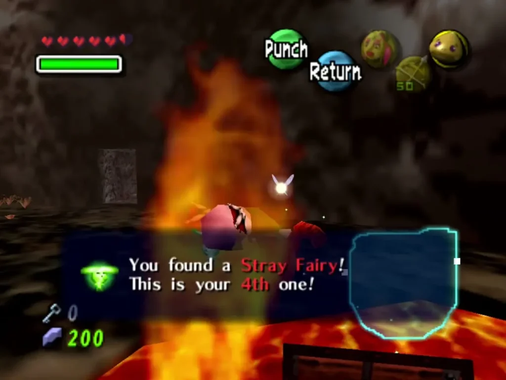 Goron Link in the lava room with the box confirming a Stray Fairy was found Goron Link in the lava room with the box confirming a Stray Fairy was found