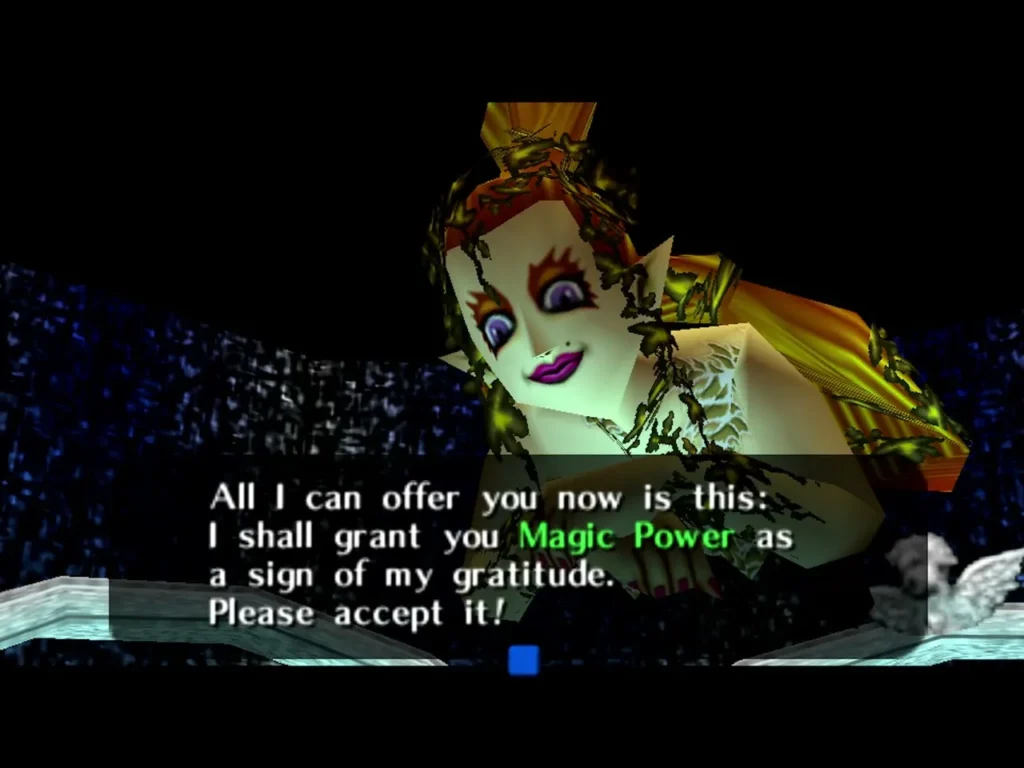 The Great Fairy of Magic offering Magic Power as a sign of her gratitude to Deku Link The Great Fairy of Magic offering Magic Power as a sign of her gratitude to Deku Link