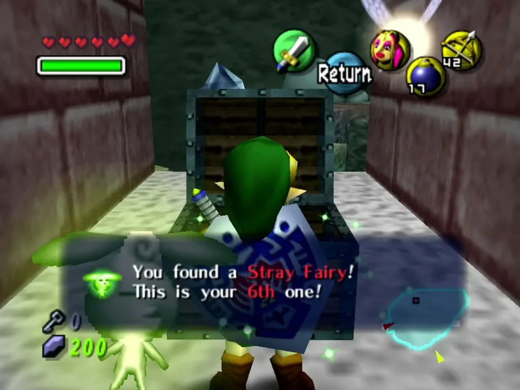 Link opens the alcove chest and the box confirms a Stray Fairy was found Link opens the alcove chest and the box confirms a Stray Fairy was found