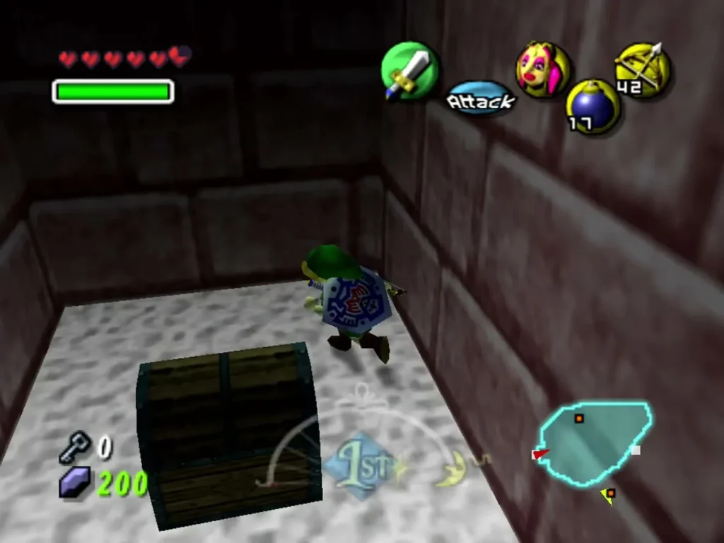 Link steps into the hidden alcove beside a closed chest in the Snowhead Temple icicle room Link steps into the hidden alcove beside a closed chest in the Snowhead Temple icicle room