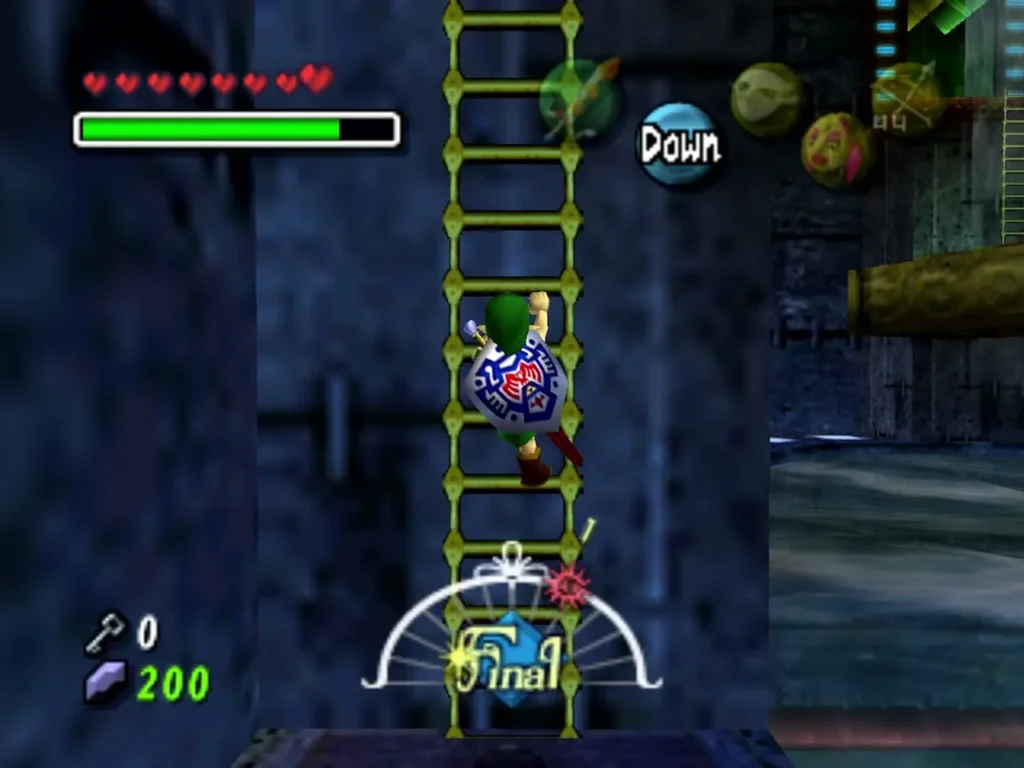 Link climbs a green ladder in the chamber above the water spout Link climbs a green ladder in the chamber above the water spout