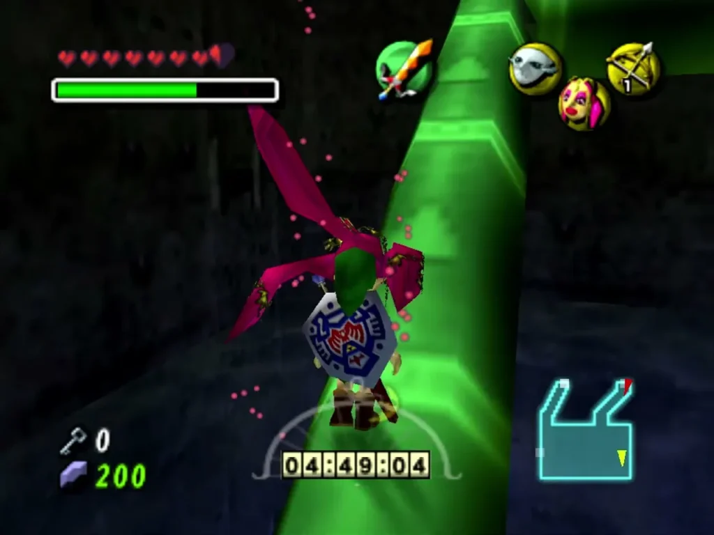 Link wearing the Great Fairy's Mask on a green pipe in Great Bay Temple Link wearing the Great Fairy's Mask on a green pipe in Great Bay Temple