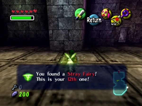 Link in the dark stone room with the box confirming a Stray Fairy found after the second Dinolfos falls Link in the dark stone room with the box confirming a Stray Fairy found after the second Dinolfos falls