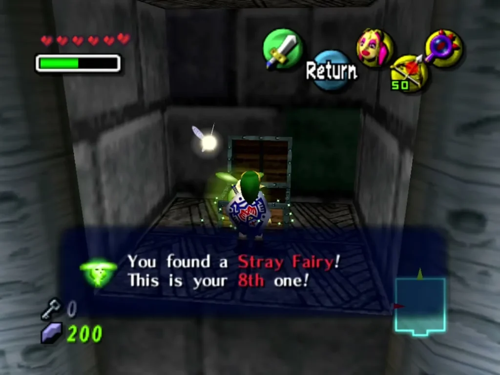 Link in a dark stone shaft with the box confirming a Stray Fairy was found Link in a dark stone shaft with the box confirming a Stray Fairy was found