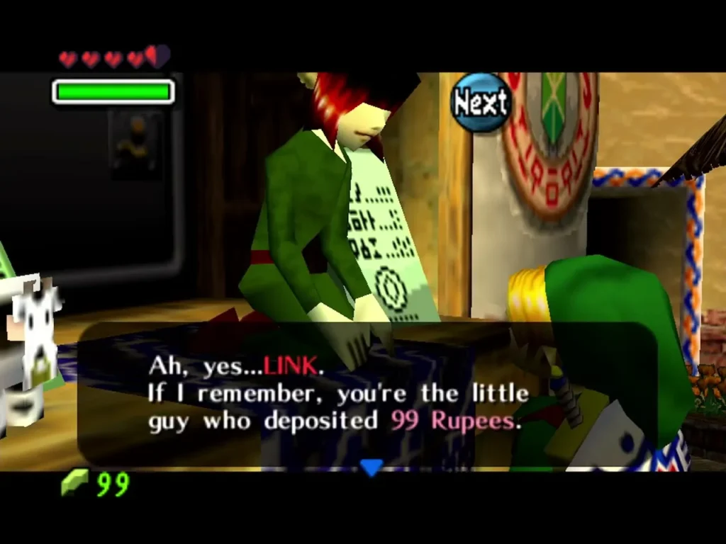 The Clock Town banker says Link is the little guy who deposited 99 Rupees The Clock Town banker says Link is the little guy who deposited 99 Rupees