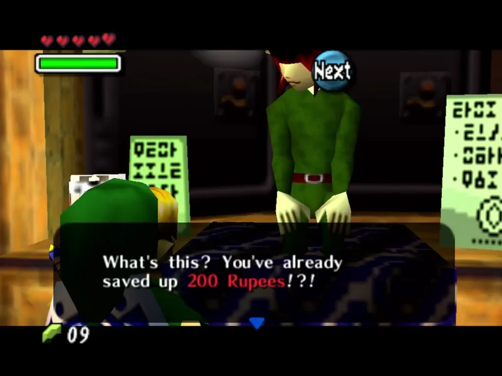 The Clock Town banker is startled that Link has already saved up 200 Rupees The Clock Town banker is startled that Link has already saved up 200 Rupees
