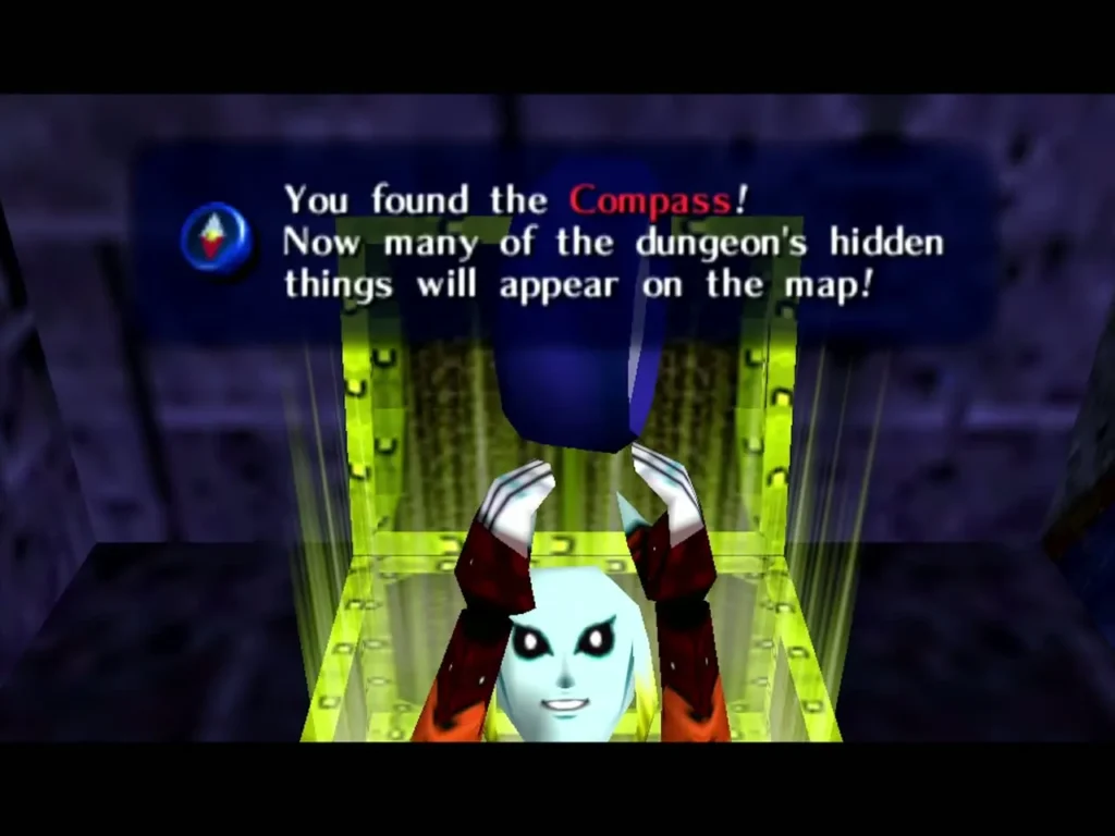 Zora Link holds up the Compass as the box reports that the Compass has been found Zora Link holds up the Compass as the box reports that the Compass has been found