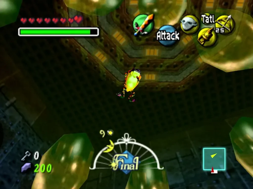 Gekko hovering high in the boss room above the gold discs Gekko hovering high in the boss room above the gold discs