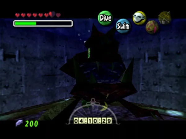 Gyorg's dark spiked body fills the arena water with Zora Link close behind it Gyorg's dark spiked body fills the arena water with Zora Link close behind it