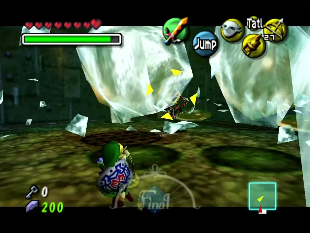 Ice crystals scatter around Link in the Gekko boss room Ice crystals scatter around Link in the Gekko boss room