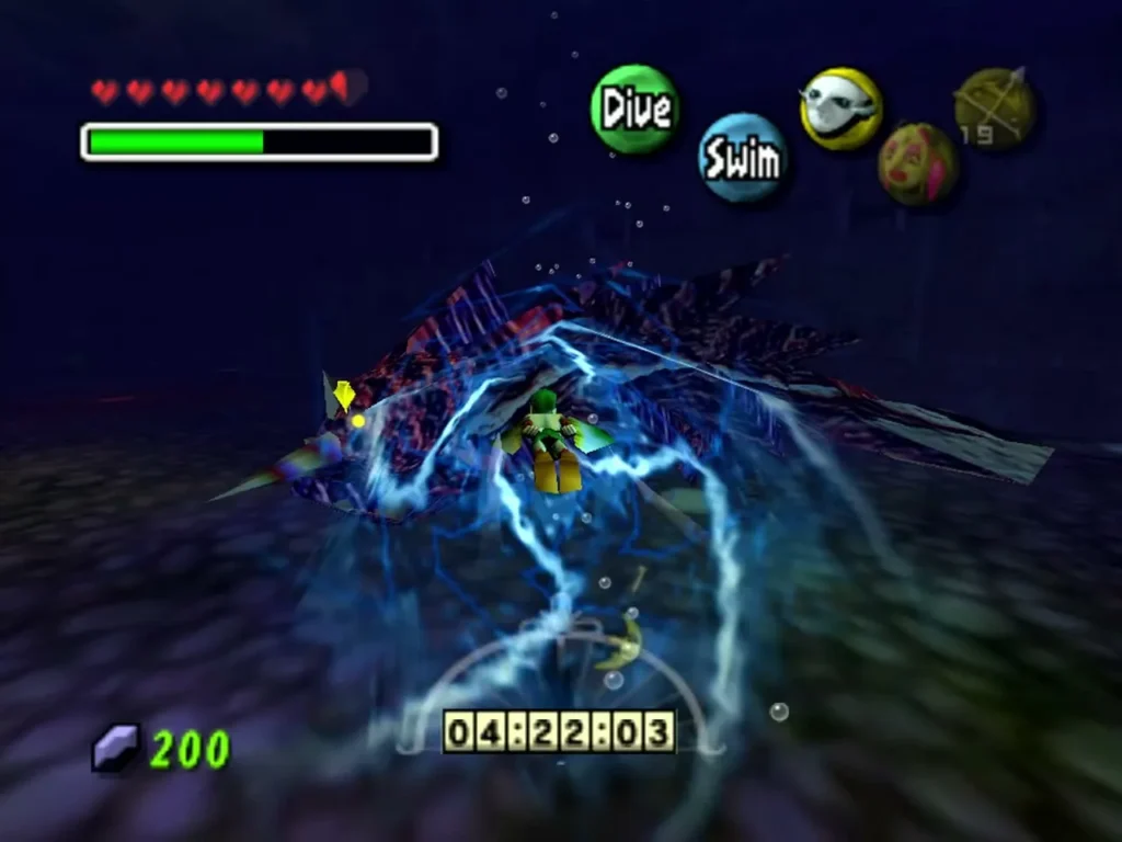 Zora Link wrapped in an electric barrier while striking Gyorg in the arena pool Zora Link wrapped in an electric barrier while striking Gyorg in the arena pool