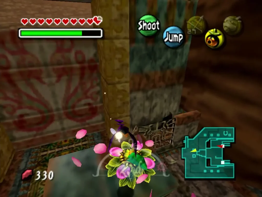 A Deku Flower with pink petals opens on a stone ledge in the Ancient Castle A Deku Flower with pink petals opens on a stone ledge in the Ancient Castle