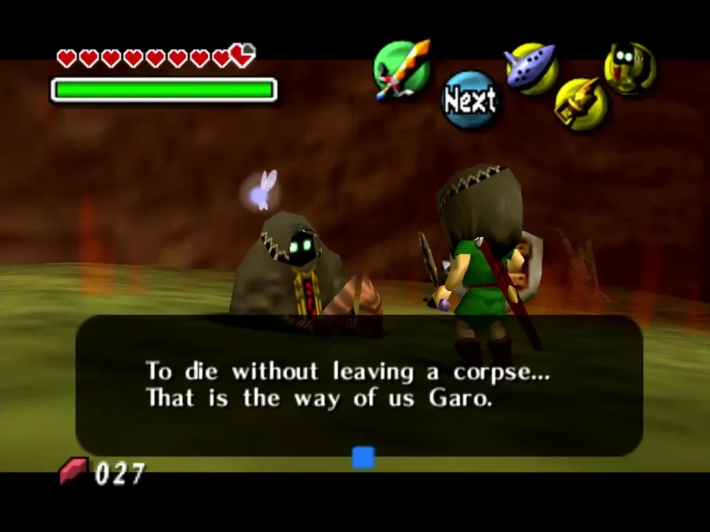 The Garo says dying without leaving a corpse is the way of the Garo as Link stands before him The Garo says dying without leaving a corpse is the way of the Garo as Link stands before him