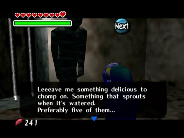 A Gibdo behind bars asks Link for something that sprouts when watered, preferably five of them A Gibdo behind bars asks Link for something that sprouts when watered, preferably five of them