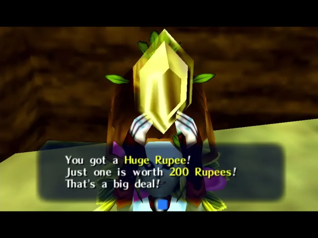 A Huge Rupee is held up above the box saying one is worth 200 Rupees A Huge Rupee is held up above the box saying one is worth 200 Rupees