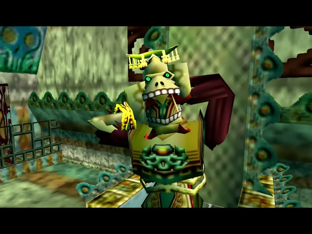 Igos du Ikana, the skeletal king in a gold crown, grins on his throne Igos du Ikana, the skeletal king in a gold crown, grins on his throne