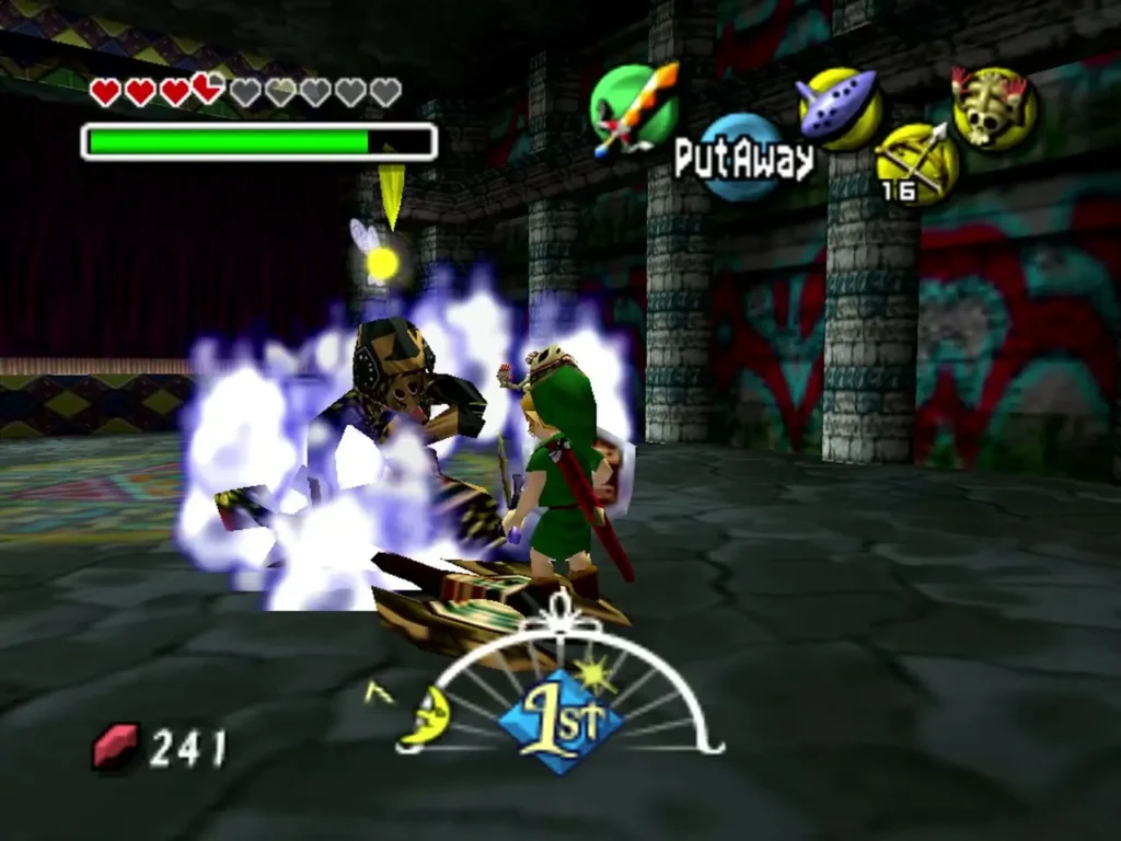 Iron Knuckle enveloped in a purple smoke cloud as Link stands behind it Iron Knuckle enveloped in a purple smoke cloud as Link stands behind it