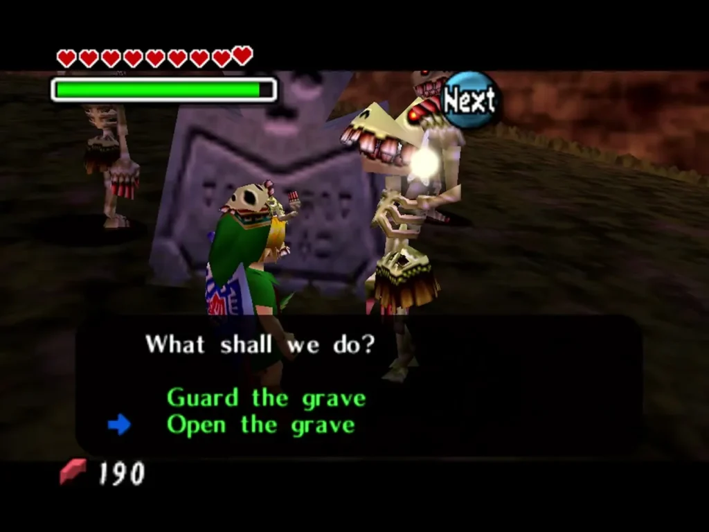Choice box with the cursor on Open the grave, under the question What shall we do Choice box with the cursor on Open the grave, under the question What shall we do