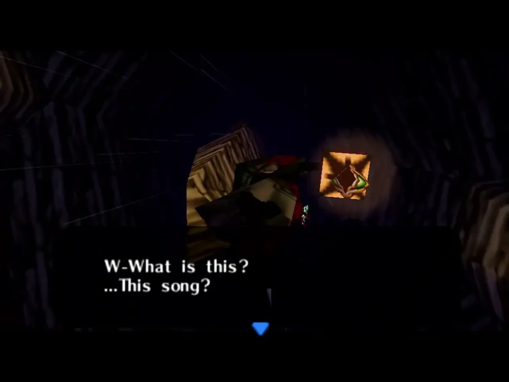 Shadowy figure in a dark tunnel, the box reading W-What is this? ...This song? Shadowy figure in a dark tunnel, the box reading W-What is this? ...This song?