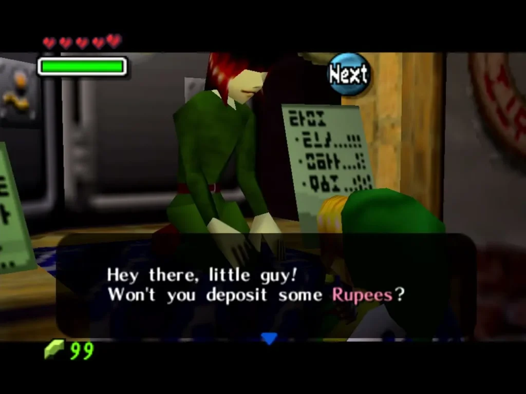 West Clock Town banker asks whether Link will deposit some Rupees West Clock Town banker asks whether Link will deposit some Rupees