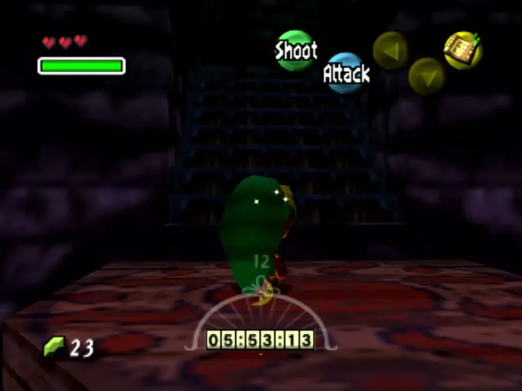 Deku Link at the foot of the Clock Tower stairs as the countdown runs down Deku Link at the foot of the Clock Tower stairs as the countdown runs down