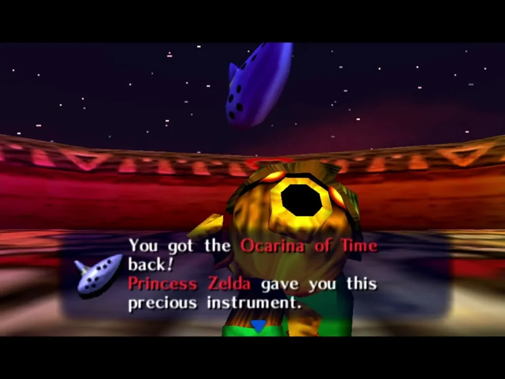 Ocarina of Time floating above Link, with the box saying Princess Zelda gave it to him Ocarina of Time floating above Link, with the box saying Princess Zelda gave it to him