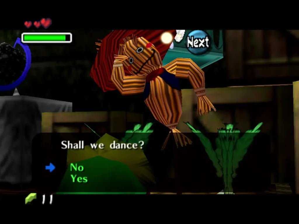 Scarecrow asking Link Shall we dance, with the No and Yes choices shown Scarecrow asking Link Shall we dance, with the No and Yes choices shown
