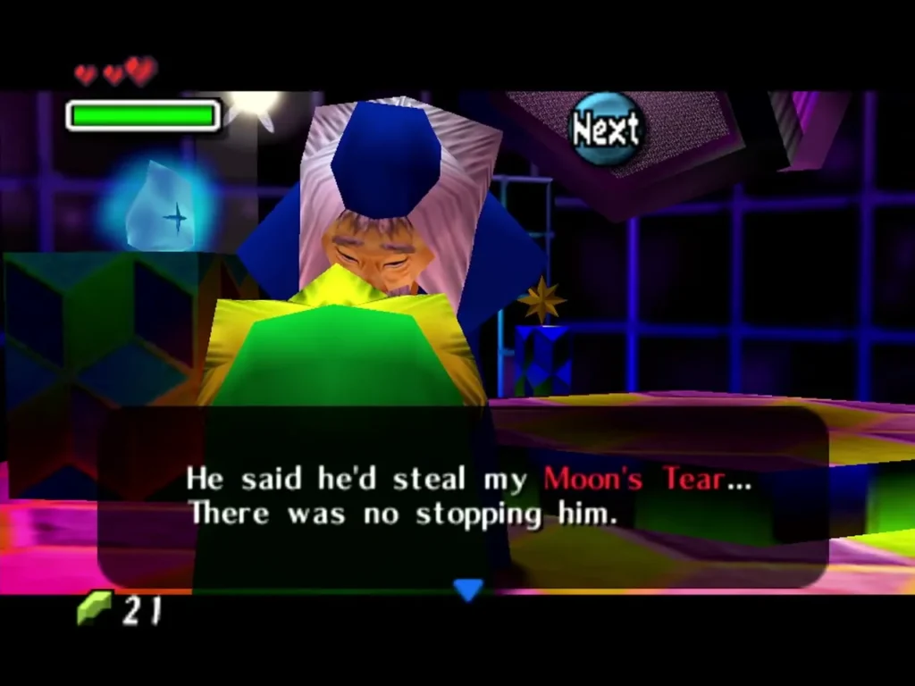Professor Shikashi warning that Skull Kid would steal his Moon's Tear Professor Shikashi warning that Skull Kid would steal his Moon's Tear