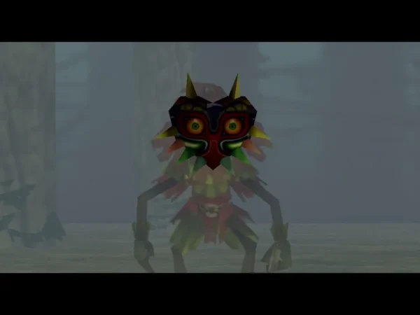 Skull Kid wearing Majora's Mask standing in the foggy woods Skull Kid wearing Majora's Mask standing in the foggy woods