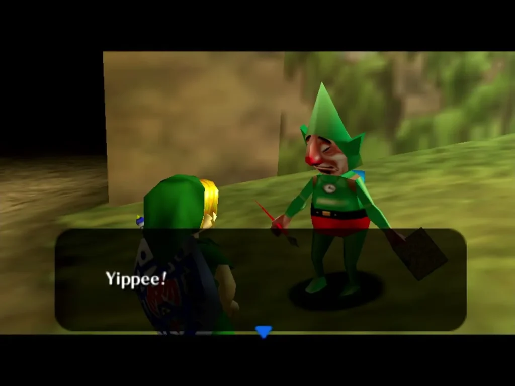 Tingle smiling and saying Yippee after Link buys his map Tingle smiling and saying Yippee after Link buys his map