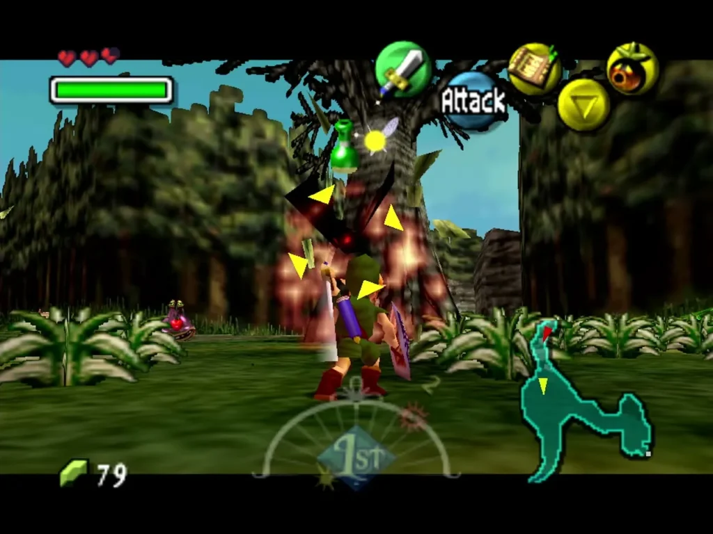 Link targeting a Bad Bat at the foot of the withered tree on the road to the Southern Swamp